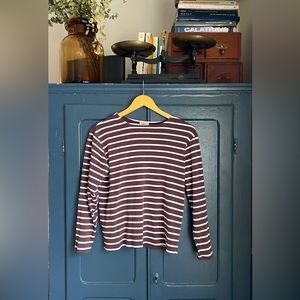 Vintage L. L. Bean Chocolate Brown & White Striped Long Sleeved Shirt Women’s M